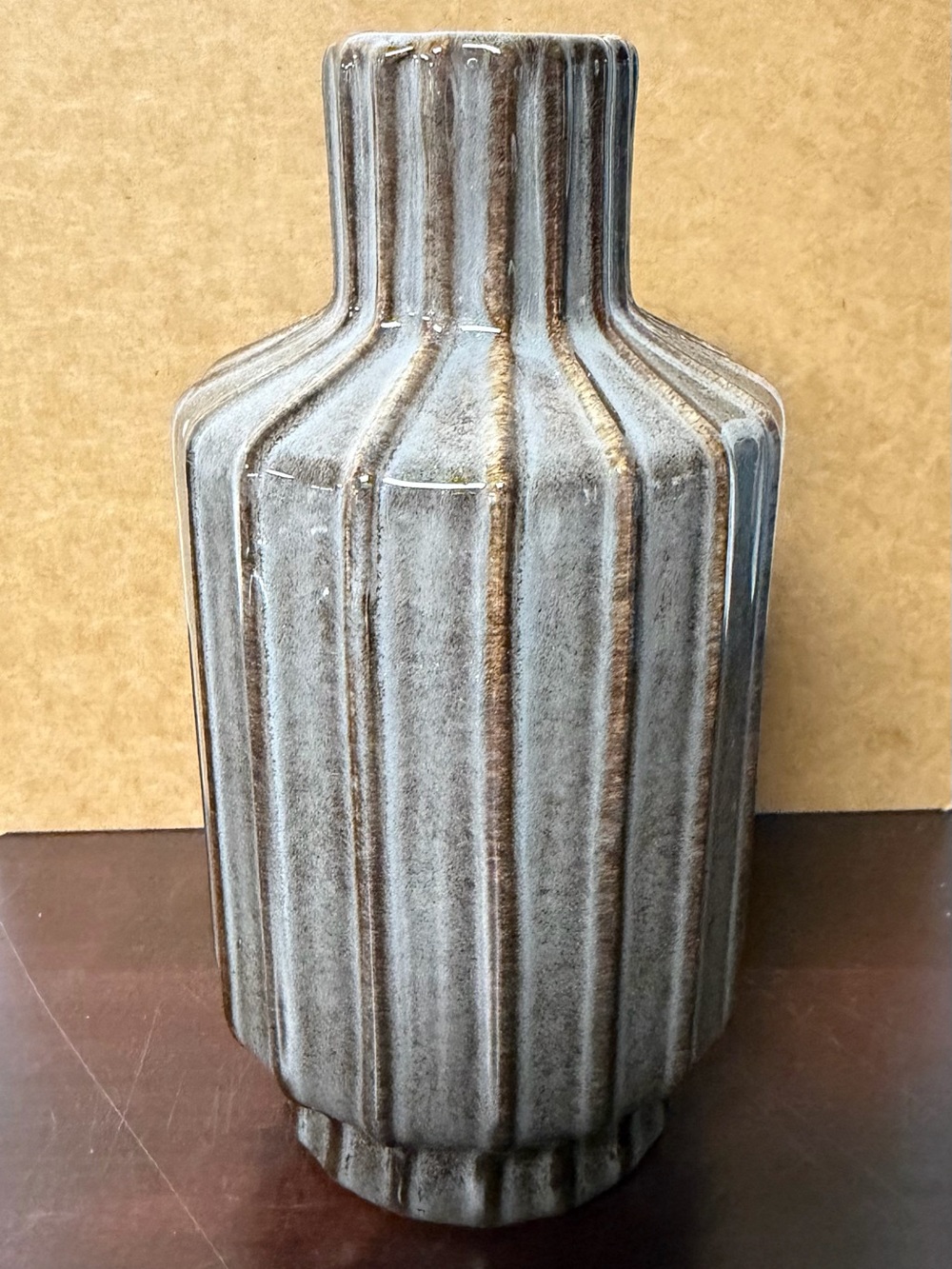 Source Unknown Ribbed Gray Ceramic Decorative Vase